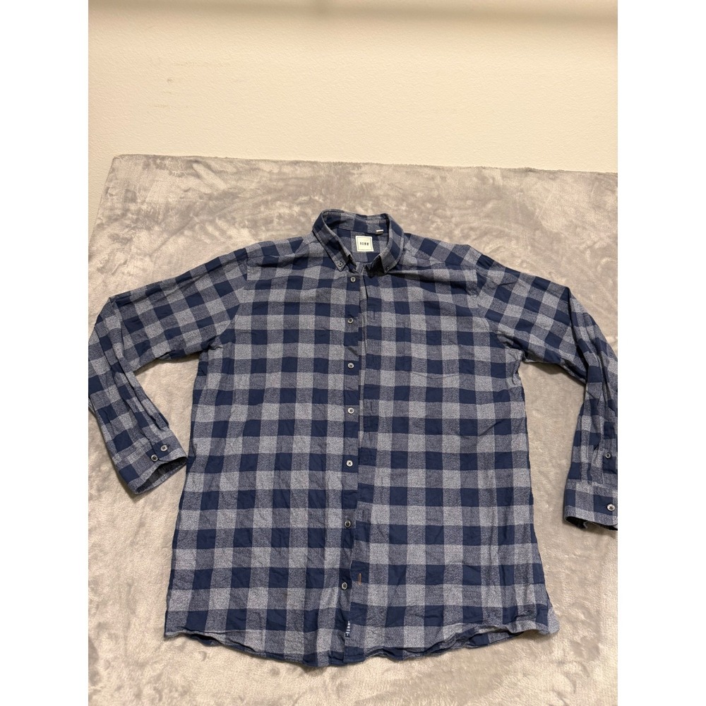 ROWM Button Down Shirt Mens XLT Blue Buffalo Plaid Flannel Long Sleeve Tall